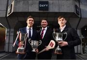 7 December 2017; In attendance at the official launch of Davy as sponsor of the Cuala Senior Hurling team are, from left, Cuala captain Paul Schutte, Tom Butler, Director, Davy Private Clients, and Con O’Callaghan. This partnership will see Davy support the current All-Ireland, Leinster and Dublin champions in their continued pursuit of excellence. Photo by Sam Barnes/Sportsfile