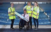7 December 2017; John Fulham, president of Paralympics Ireland, with volunteers, from left, Lyndsey Rankin, Emma Heavin, and Jane Crowley, during Para Swimming Allianz European Championships Volunteer Appeal at National Aquatic Centre in Dublin. Over 600 volunteers are needed for the Para Swimming Allianz European Championships that are being held at the National Aquatic Centre from August 13-19th 2018. Four-time Paralympian and current Paralympics Ireland President, John Fulham, urged supporters of swimming, sports and Paralympic sports to log on to www.paralympics.ie to volunteer their time.