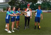 8 December 2017; Conor Cooney of Galway with pupils, from left, Alison Comrie Smith, Emily Potter, Alisha Malhotra and Harry Layard, during a coaching session on the PwC All Star Tour 2017 at UWCSEA Dover Campus,  Dover Rd, in Singapore. Photo by Ray McManus/Sportsfile