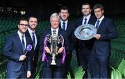 8 December 2017; TV3 announced it's presentation team and panel for it's coverage of the NatWest Six Nations 2018. The presentation team will be anchored by Joe Molloy. TV3’s panellists will include Ronan O’Gara, Shane Horgan, Shane Jennings and Matt Williams. Alan Quinlan will join Dave McIntyre as part of the commentary team. TV3 holds the exclusive rights to the NatWest Six Nations for the next four years. At a launch event held in the Aviva Stadium when TV3 introduced the presentation team and panel for its exclusive coverage of the NatWest Six Nations 2018. are from left, presenter Joe Molloy, Alan Quinlan, Matt Williams, Shane Horgan, Shane Jennings and Ronan O'Gara. Photo by Brendan Moran/Sportsfile