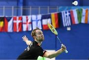 8 December 2017; Sam Magee of Ireland in action against Alexander Dunn and Adam Hall of Scotland during men's doubles final at the Badminton Irish Open finals in the National Indoor Arena in Dublin. Photo by Eóin Noonan/Sportsfile