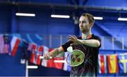 8 December 2017; Sam Magee of Ireland in action against Alexander Dunn and Adam Hall of Scotland during men's doubles final at the Badminton Irish Open finals in the National Indoor Arena in Dublin. Photo by Eóin Noonan/Sportsfile