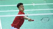 8 December 2017; Nhat Nguyen of Ireland in action against Alexander Roovers of Germany during the men's singles final during the Badminton Irish Open finals in the National Indoor Arena in Dublin. Photo by Eóin Noonan/Sportsfile