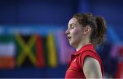 8 December 2017; A dejected Chloe Magee of Ireland after being defeated by Jenny Moore and Gregory Mairs of England during the mixed doubles final at the Badminton Irish Open finals in the National Indoor Arena in Dublin. Photo by Eóin Noonan/Sportsfile