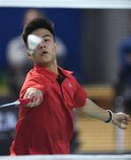 8 December 2017; Nhat Nguyen of Ireland in action against Alexander Roovers of Germany during the men's singles final during the Badminton Irish Open finals in the National Indoor Arena in Dublin. Photo by Eóin Noonan/Sportsfile