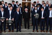 8 December 2017; The President of Ireland Michael D Higgins and his wife Sabina make their way down steps to join the Galway senior hurling team and management for an official photograph during the GAA Hurling All-Ireland Senior & Minor Champions visit to Áras an Uachtaráin in Phoenix Park, Dublin. Photo by Stephen McCarthy/Sportsfile