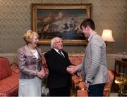 8 December 2017; Galway minor hurler Jack Canning is welcomed by the President of Ireland Michael D Higgins and his wife Sabina during the GAA Hurling All-Ireland Senior & Minor Champions visit to Áras an Uachtaráin in Pheonix Park, Dublin. Photo by Stephen McCarthy/Sportsfile