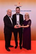 3 November 2017; Tyrone hurler Brendan Begley, centre with, Bryan and Collette Begley after collecting his Nickey Rackard Champion 15 Award during the PwC All Stars 2017 at the Convention Centre in Dublin. Photo by Sam Barnes/Sportsfile