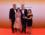 3 November 2017; Carlow hurler John Michael Nolan, second from right, with, from left, John Nolan, Margeret Simpson and Marguerite Nolan, after collecting his Christy Ring Champion 15 Award during the PwC All Stars 2017 at the Convention Centre in Dublin. Photo by Sam Barnes/Sportsfile