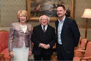 8 December 2017; Galway selector Noel Larkin is welcomed by President of Ireland Michael D Higgins and his wife Sabina during the GAA Hurling All-Ireland Senior & Minor Champions visit to Áras an Uachtaráin in Phoenix Park, Dublin. Photo by Stephen McCarthy/Sportsfile