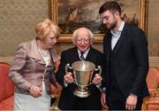 8 December 2017; Galway's Adrian Tuohy is welcomed by the President of Ireland Michael D Higgins and his wife Sabina during the GAA Hurling All-Ireland Senior & Minor Champions visit to Áras an Uachtaráin in Phoenix Park, Dublin. Photo by Stephen McCarthy/Sportsfile