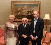 8 December 2017; Galway's Matt Donohue is welcomed by the President of Ireland Michael D Higgins and his wife Sabina during the GAA Hurling All-Ireland Senior & Minor Champions visit to Áras an Uachtaráin in Phoenix Park, Dublin. Photo by Stephen McCarthy/Sportsfile