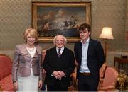 8 December 2017; Galway's Brian Molloy is welcomed by the President of Ireland Michael D Higgins and his wife Sabina during the GAA Hurling All-Ireland Senior & Minor Champions visit to Áras an Uachtaráin in Phoenix Park, Dublin. Photo by Stephen McCarthy/Sportsfile