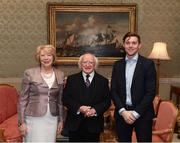 8 December 2017; Galway's Padraig Breheny is welcomed by the President of Ireland Michael D Higgins and his wife Sabina during the GAA Hurling All-Ireland Senior & Minor Champions visit to Áras an Uachtaráin in Phoenix Park, Dublin. Photo by Stephen McCarthy/Sportsfile