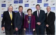 6 December 2017;  In attendance during the Irish Life Health National Athletics Awards 2017 are , from left, Ronnie Delany, 1956 Olympic 1,500m Champion, 3-time Olympian Eamonn Coghlan, Mayor of Fingal Mary McCamley, Minister of State at the Department of Transport, Tourism and Sport, Brendan Griffin T.D and John Treacy, Chief Executive Officer, Irish Sports Council, at Crowne Plaza in Santry, Dublin. Photo by Sam Barnes/Sportsfile