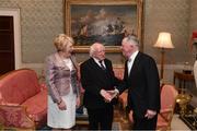 8 December 2017; Stephen Nohilly is welcomed by the President of Ireland Michael D Higgins and his wife Sabina during the GAA Hurling All-Ireland Senior & Minor Champions visit to Áras an Uachtaráin in Phoenix Park, Dublin. Photo by Stephen McCarthy/Sportsfile