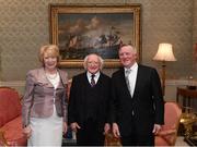 8 December 2017; Stephen Nohilly is welcomed by the President of Ireland Michael D Higgins and his wife Sabina during the GAA Hurling All-Ireland Senior & Minor Champions visit to Áras an Uachtaráin in Phoenix Park, Dublin. Photo by Stephen McCarthy/Sportsfile