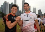 9 December 2017; Lee Chin of 2017 PwC All Star Team and former Offaly star Gary Hannify who played as a guest on the 2016 PwC All Star Team after the PwC All Star Tour 2017 - All Star Hurling game at the Singapore Recreation Club, The Pandang, in Singapore. Photo by Ray McManus/Sportsfile