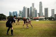 9 December 2017; Referee Fergal Horgan throws in the sliothar between Conor Whelan of 2017 PwC All Star Team and James Barry of 2016 PwC All Star Team during the PwC All Star Tour 2017 - All Star Hurling game at the Singapore Recreation Club, The Pandang, in Singapore. Photo by Ray McManus/Sportsfile