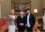 8 December 2017; President of Ireland Michael D Higgins and his wife Sabina during the GAA Hurling All-Ireland Senior & Minor Champions visit to Áras an Uachtaráin in Phoenix Park, Dublin. Photo by Stephen McCarthy/Sportsfile