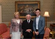 8 December 2017; Galway's Eamon Hickey is welcomed by the President of Ireland Michael D Higgins and his wife Sabina during the GAA Hurling All-Ireland Senior & Minor Champions visit to Áras an Uachtaráin in Phoenix Park, Dublin. Photo by Stephen McCarthy/Sportsfile
