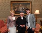 8 December 2017; Galway's Shane Ryan is welcomed by the President of Ireland Michael D Higgins and his wife Sabina during the GAA Hurling All-Ireland Senior & Minor Champions visit to Áras an Uachtaráin in Phoenix Park, Dublin. Photo by Stephen McCarthy/Sportsfile