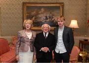 8 December 2017; Galway's Sam McArdle is welcomed by the President of Ireland Michael D Higgins and his wife Sabina during the GAA Hurling All-Ireland Senior & Minor Champions visit to Áras an Uachtaráin in Phoenix Park, Dublin. Photo by Stephen McCarthy/Sportsfile