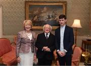 8 December 2017; Galway's Conor Caulfield is welcomed by the President of Ireland Michael D Higgins and his wife Sabina during the GAA Hurling All-Ireland Senior & Minor Champions visit to Áras an Uachtaráin in Phoenix Park, Dublin. Photo by Stephen McCarthy/Sportsfile