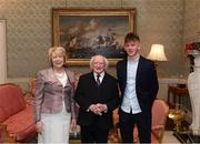 8 December 2017; Galway's John Flemming is welcomed by the President of Ireland Michael D Higgins and his wife Sabina during the GAA Hurling All-Ireland Senior & Minor Champions visit to Áras an Uachtaráin in Phoenix Park, Dublin. Photo by Stephen McCarthy/Sportsfile