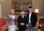 8 December 2017; Galway's Simon Thomas is welcomed by the President of Ireland Michael D Higgins and his wife Sabina during the GAA Hurling All-Ireland Senior & Minor Champions visit to Áras an Uachtaráin in Phoenix Park, Dublin. Photo by Stephen McCarthy/Sportsfile