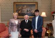 8 December 2017; Galway's Daniel Loftus is welcomed by the President of Ireland Michael D Higgins and his wife Sabina during the GAA Hurling All-Ireland Senior & Minor Champions visit to Áras an Uachtaráin in Phoenix Park, Dublin. Photo by Stephen McCarthy/Sportsfile