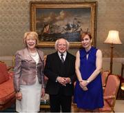 8 December 2017; Galway's Olivia Forde is welcomed by the President of Ireland Michael D Higgins and his wife Sabina during the GAA Hurling All-Ireland Senior & Minor Champions visit to Áras an Uachtaráin in Phoenix Park, Dublin. Photo by Stephen McCarthy/Sportsfile