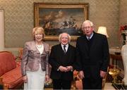 8 December 2017; Galway's Jim Spelman is welcomed by the President of Ireland Michael D Higgins and his wife Sabina during the GAA Hurling All-Ireland Senior & Minor Champions visit to Áras an Uachtaráin in Phoenix Park, Dublin. Photo by Stephen McCarthy/Sportsfile