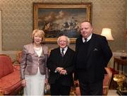 8 December 2017; Vivian Langan of Bus Eireann is welcomed by the President of Ireland Michael D Higgins and his wife Sabina during the GAA Hurling All-Ireland Senior & Minor Champions visit to Áras an Uachtaráin in Phoenix Park, Dublin. Photo by Stephen McCarthy/Sportsfile