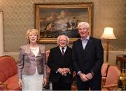 8 December 2017; Galway kit manager James 'Tex' Callaghan is welcomed by the President of Ireland Michael D Higgins and his wife Sabina during the GAA Hurling All-Ireland Senior & Minor Champions visit to Áras an Uachtaráin in Phoenix Park, Dublin. Photo by Stephen McCarthy/Sportsfile