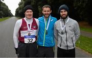 9 December 2017; Senior Men's event medal winners, from left, Seán McMullen of Mullingar Harriers Athletic Club, Co Westmeath, third place, Alex Wright of Leevale Athletic Club, Co Cork, first place, and Cian McManamon of Westport Athletic Club, Co Mayo, second place, after the Irish Life Health National 20k Race Walking Championships at St Anne's Park in Raheny, Dublin. Photo by Piaras Ó Mídheach/Sportsfile