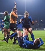 9 December 2017; Michelle Claffey of Leinster is congratulated by team mate Megan Williams after scoring her side's second try during the Women's Interprovincial Series match between Leinster and Connacht at Donnybrook Stadium in Dublin. Photo by David Fitzgerald/Sportsfile