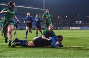 9 December 2017; Michelle Claffey of Leinster scores her side's second try during the Women's Interprovincial Series match between Leinster and Connacht at Donnybrook Stadium in Dublin. Photo by David Fitzgerald/Sportsfile