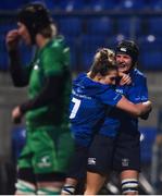 9 December 2017; Orla Fitzsimons, right, and Meg Kendall of Leinster congratulate team mate Alisa Hughes after she scored her side's third try during the Women's Interprovincial Series match between Leinster and Connacht at Donnybrook Stadium in Dublin. Photo by David Fitzgerald/Sportsfile