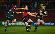 9 December 2017; Rory Scannell of Munster in action against Valentino Mapapalangi, left, and Matt Smith of Leicester Tigers during the European Rugby Champions Cup Pool 4 Round 3 match between Munster and Leicester Tigers at Thomond Park in Limerick. Photo by Diarmuid Greene/Sportsfile