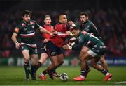 9 December 2017; Simon Zebo of Munster in action against Leicester Tigers players, from left, Matt Smith, Telusa Veainu and Adam Thompstone during the European Rugby Champions Cup Pool 4 Round 3 match between Munster and Leicester Tigers at Thomond Park in Limerick. Photo by Stephen McCarthy/Sportsfile