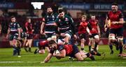 9 December 2017; Rhys Marshall of Munster goes over to score his side's first try during the European Rugby Champions Cup Pool 4 Round 3 match between Munster and Leicester Tigers at Thomond Park in Limerick. Photo by Stephen McCarthy/Sportsfile