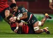 9 December 2017; Valentino Mapapalangi of Leicester Tigers is tackled by Chris Cloete of Munster during the European Rugby Champions Cup Pool 4 Round 3 match between Munster and Leicester Tigers at Thomond Park in Limerick. Photo by Diarmuid Greene/Sportsfile