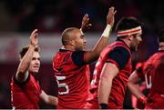 9 December 2017; Simon Zebo of Munster celebrates after scoring his side's second try during the European Rugby Champions Cup Pool 4 Round 3 match between Munster and Leicester Tigers at Thomond Park in Limerick. Photo by Stephen McCarthy/Sportsfile