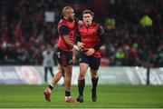9 December 2017; Ian Keatley of Munster gets a pat on the head from team-mate Simon Zebo after he converted his try during the European Rugby Champions Cup Pool 4 Round 3 match between Munster and Leicester Tigers at Thomond Park in Limerick. Photo by Diarmuid Greene/Sportsfile