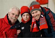 9 December 2017; Munster supporters Cillian O'Dea with his grandfather Tom O'Dea and his father Jamie O'Dea, from, Pallasgreen, Co. Limerick, at the the European Rugby Champions Cup Pool 4 Round 3 match between Munster and Leicester Tigers at Thomond Park in Limerick. Photo by Diarmuid Greene/Sportsfile