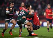 9 December 2017; Andrew Conway of Munster and Telusa Veainu of Leicester Tigers during the European Rugby Champions Cup Pool 4 Round 3 match between Munster and Leicester Tigers at Thomond Park in Limerick. Photo by Stephen McCarthy/Sportsfile