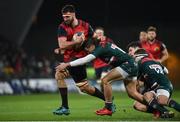 9 December 2017; Jean Kleyn of Munster is tackled by Jonny May of Leicester Tigers during the European Rugby Champions Cup Pool 4 Round 3 match between Munster and Leicester Tigers at Thomond Park in Limerick. Photo by Diarmuid Greene/Sportsfile