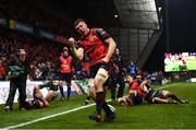 9 December 2017; Peter O'Mahony of Munster celebrates after scoring his side's third try during the European Rugby Champions Cup Pool 4 Round 3 match between Munster and Leicester Tigers at Thomond Park in Limerick. Photo by Stephen McCarthy/Sportsfile