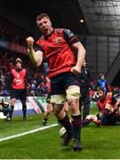 9 December 2017; Peter O'Mahony of Munster celebrates after scoring his side's third try during the European Rugby Champions Cup Pool 4 Round 3 match between Munster and Leicester Tigers at Thomond Park in Limerick. Photo by Stephen McCarthy/Sportsfile